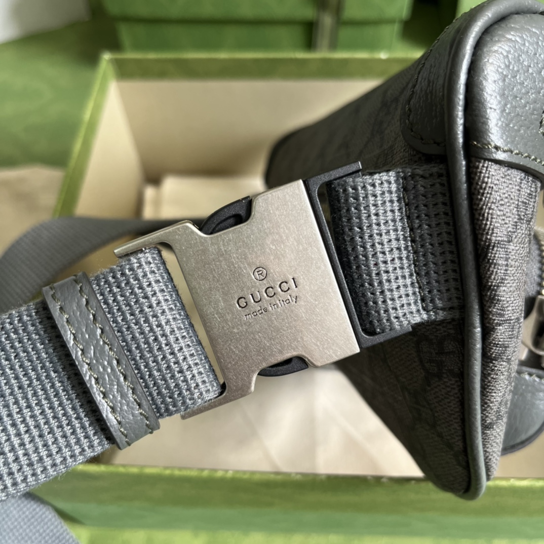 Gucci GG Unisex Ophidia Belt Bag Grey Black GG Supreme Canvas Double G