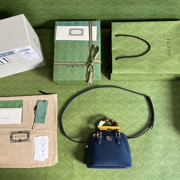 Gucci GG Women Gucci Diana Mini Tote Bag Blue Leather Double G