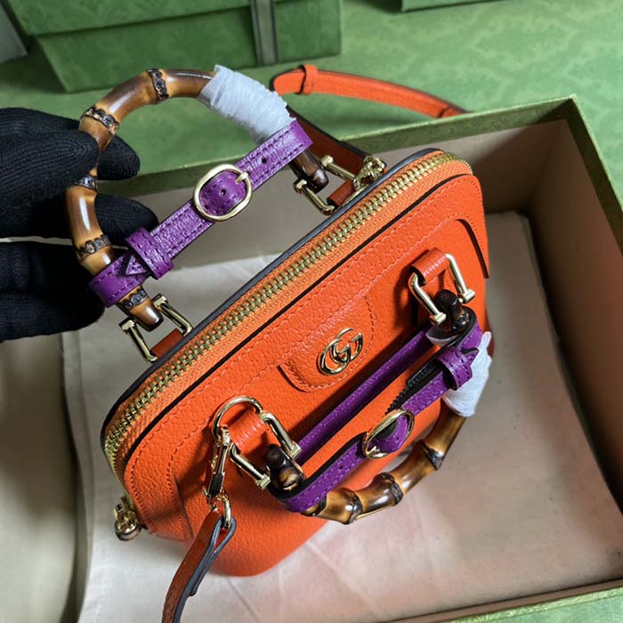 Gucci GG Women Gucci Diana Mini Tote Bag Orange Leather Double G