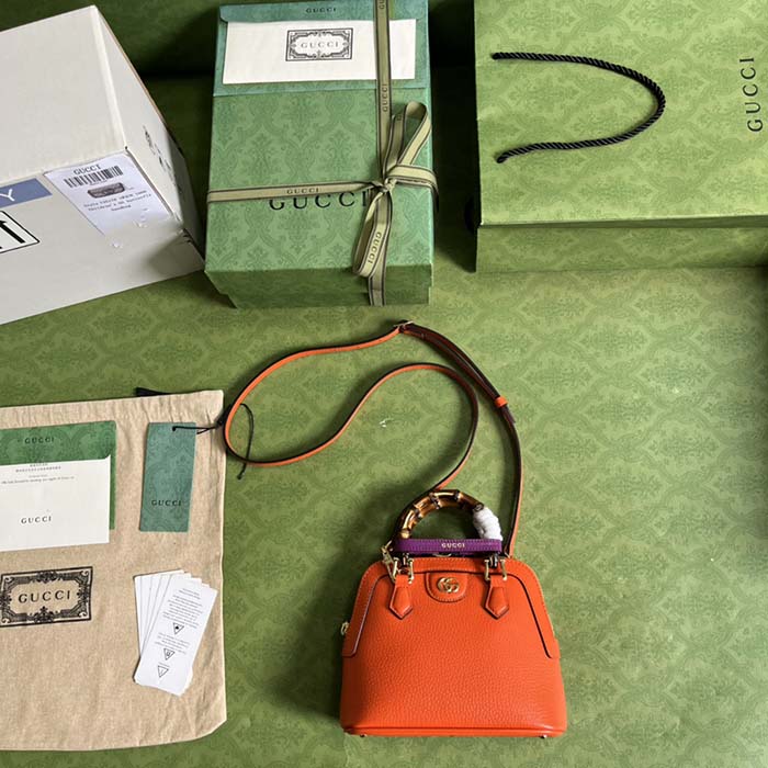 Gucci GG Women Gucci Diana Mini Tote Bag Orange Leather Double G