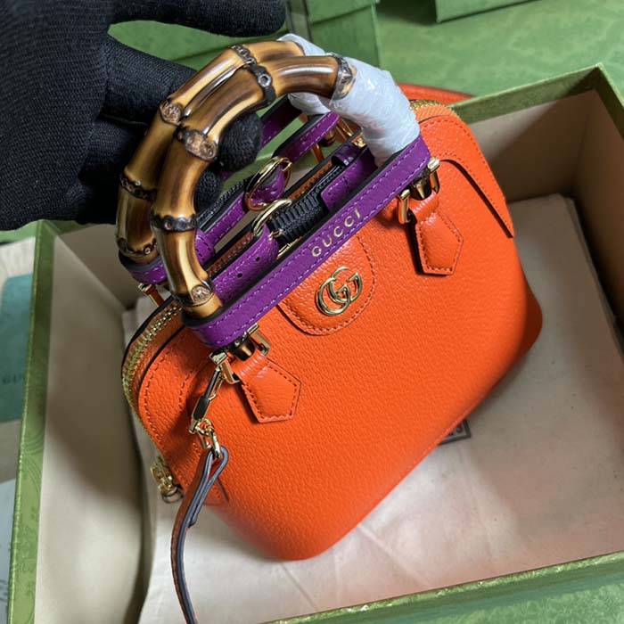 Gucci GG Women Gucci Diana Mini Tote Bag Orange Leather Double G