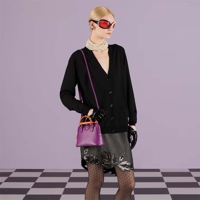 Gucci GG Women Gucci Diana Mini Tote Bag Purple Leather Double G