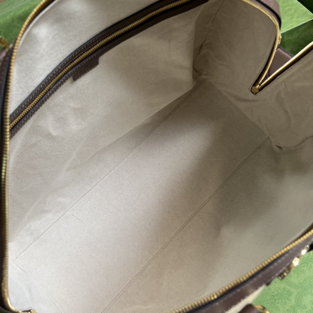 Gucci Unisex Jumbo GG Large Duffle Bag Camel Ebony Canvas Double G
