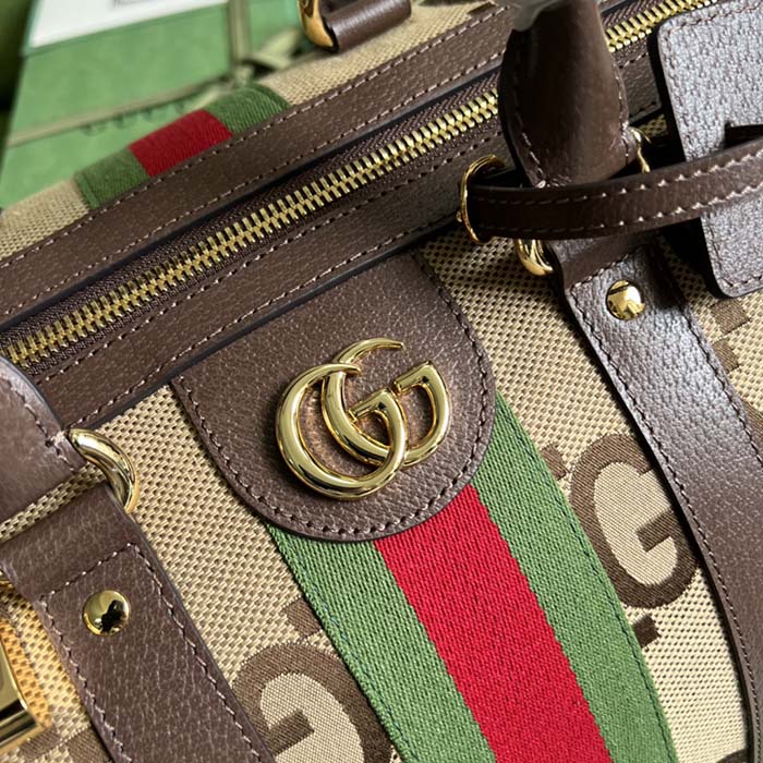 Gucci Unisex Jumbo GG Large Duffle Bag Camel Ebony Canvas Double G