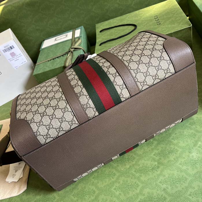 Gucci Unisex Savoy Large Duffle Bag Beige Ebony GG Supreme Canvas Double G