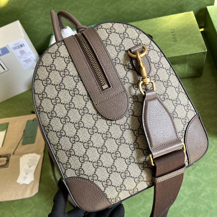 Gucci Unisex Savoy Large Duffle Bag Beige Ebony GG Supreme Canvas Double G