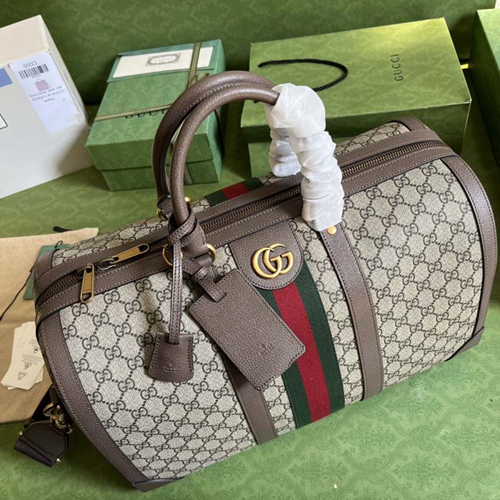 Gucci Unisex Savoy Large Duffle Bag Beige Ebony GG Supreme Canvas Double G