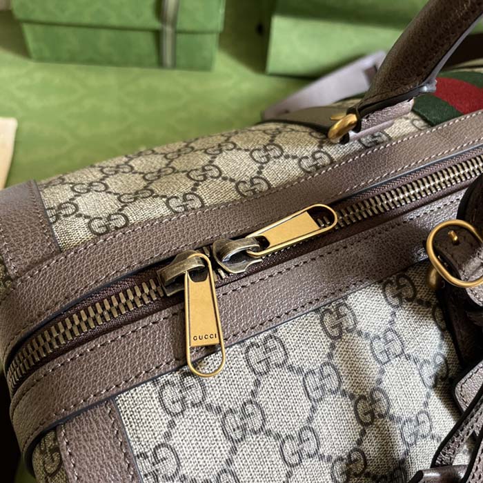 Gucci Unisex Savoy Large Duffle Bag Beige Ebony GG Supreme Canvas Double G