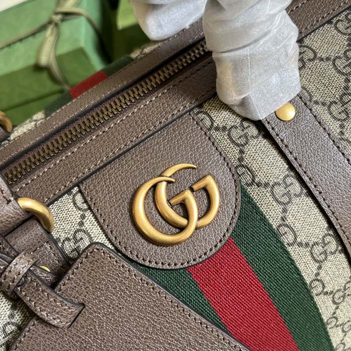 Gucci Unisex Savoy Large Duffle Bag Beige Ebony GG Supreme Canvas Double G