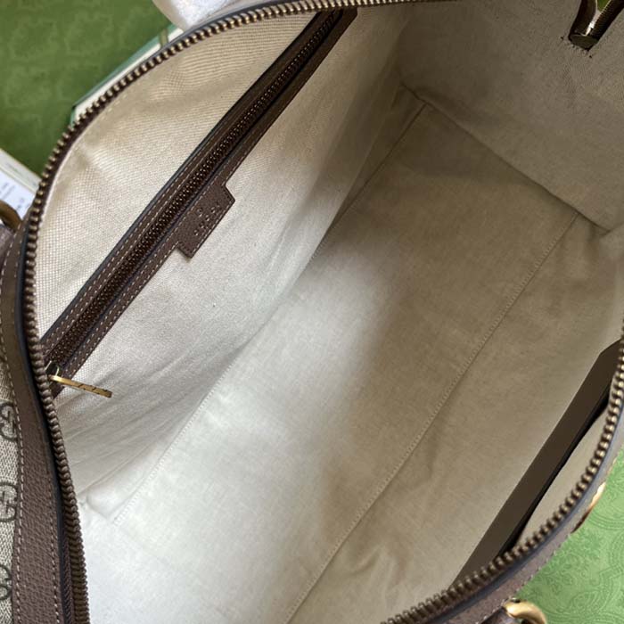 Gucci Unisex Savoy Large Duffle Bag Beige Ebony GG Supreme Canvas Double G