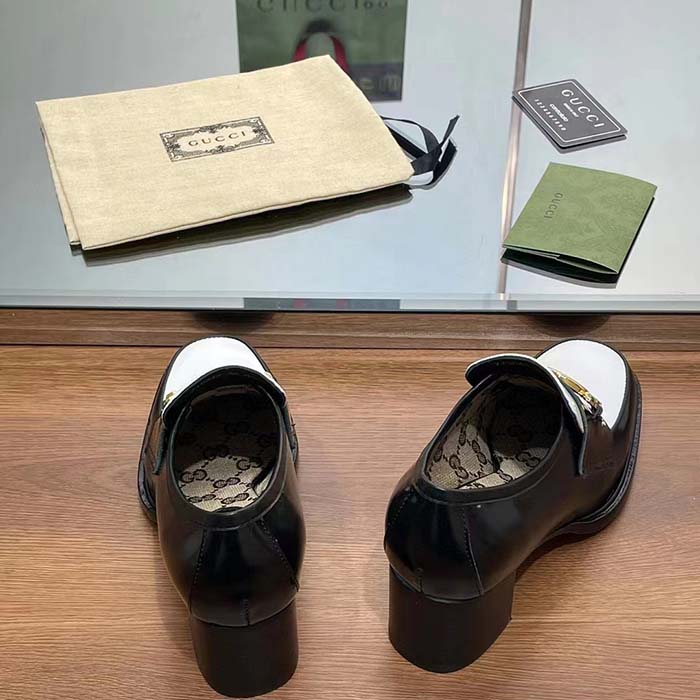 Gucci Women GG Loafer Interlocking G Black White Leather Mid 6 Cm Heel