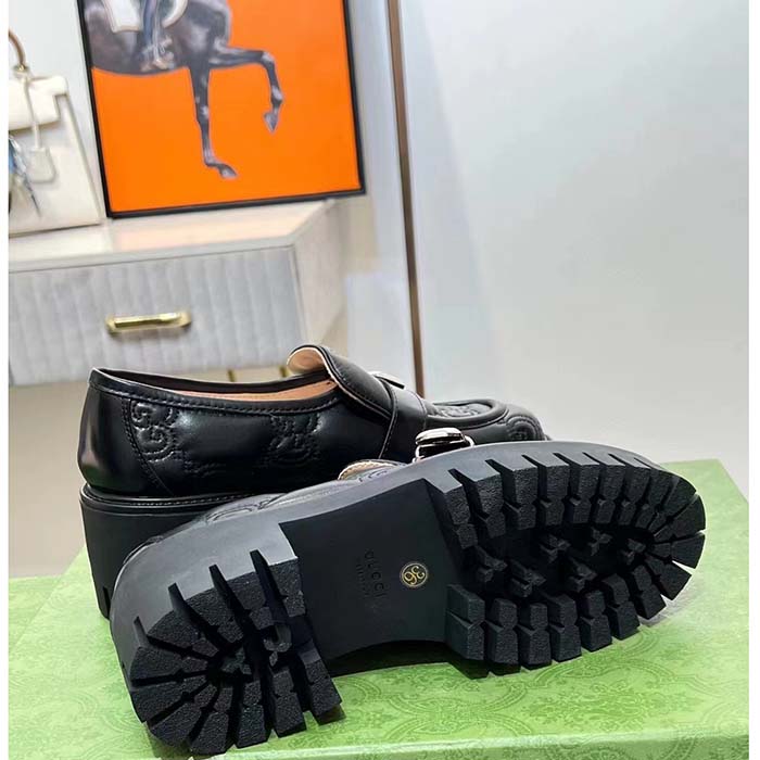 Gucci Women GG Matelassé Loafer Black Leather Low 2.5 Cm Heel