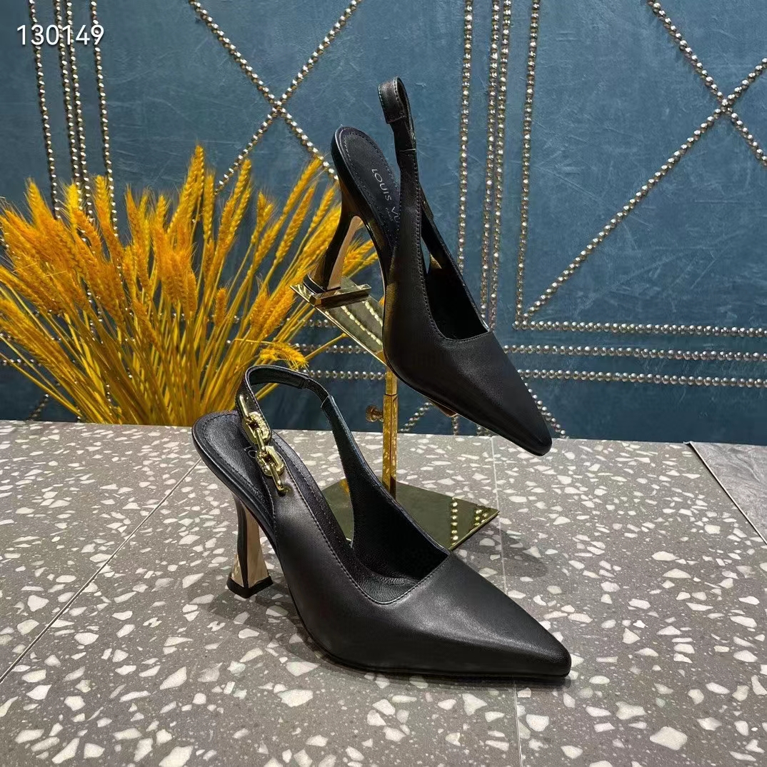 Louis Vuitton LV Women Sparkle Slingback Pump Black Calf Leather 9.5 Cm Heel