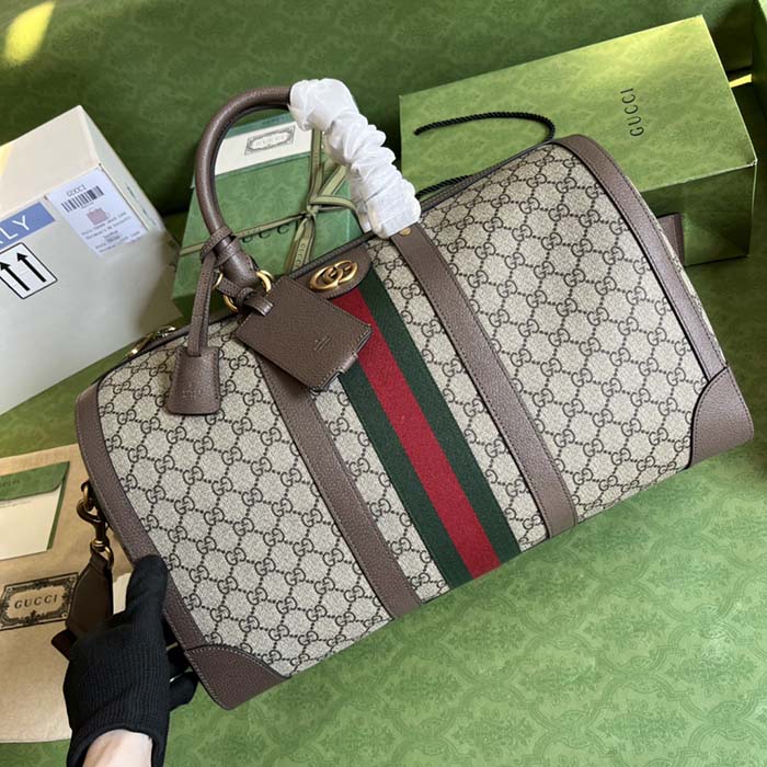 Gucci Unisex Savoy Large Duffle Bag Beige Ebony GG Supreme Canvas Double G