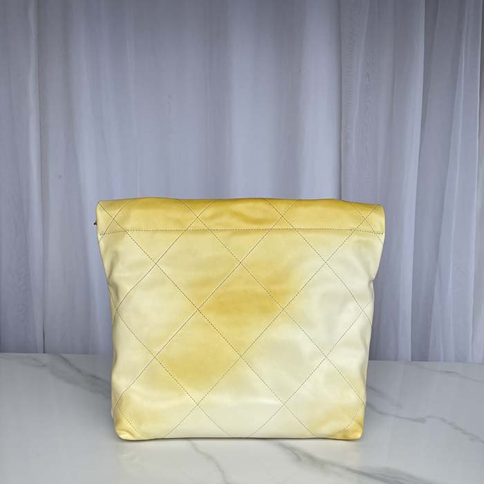 Chanel Women CC 22 Handbag Pearly Shaded Calfskin Gold-Tone Metal Ecru Golden