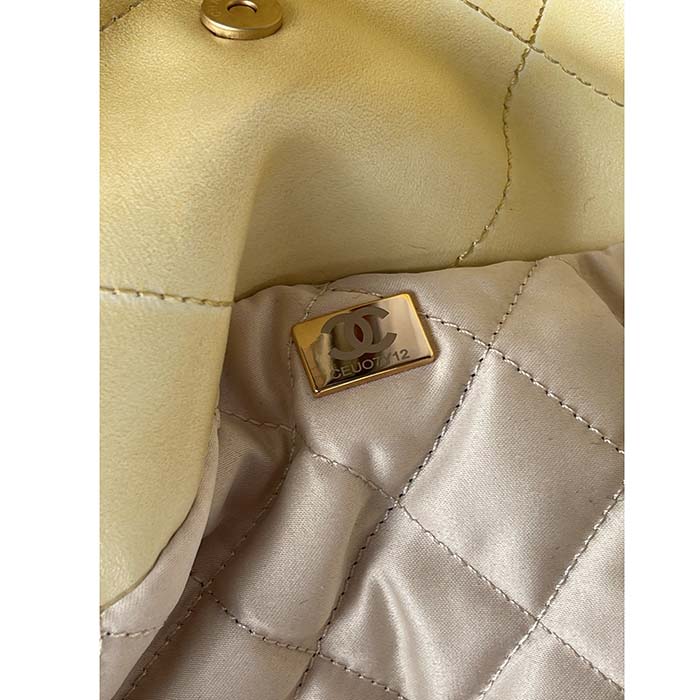 Chanel Women CC 22 Handbag Pearly Shaded Calfskin Gold-Tone Metal Ecru Golden