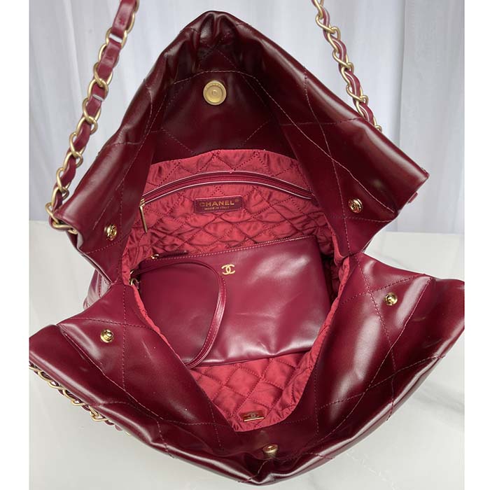 Chanel Women CC 22 Handbag Shaded Calfskin Gold-Tone Metal Pink Burgundy