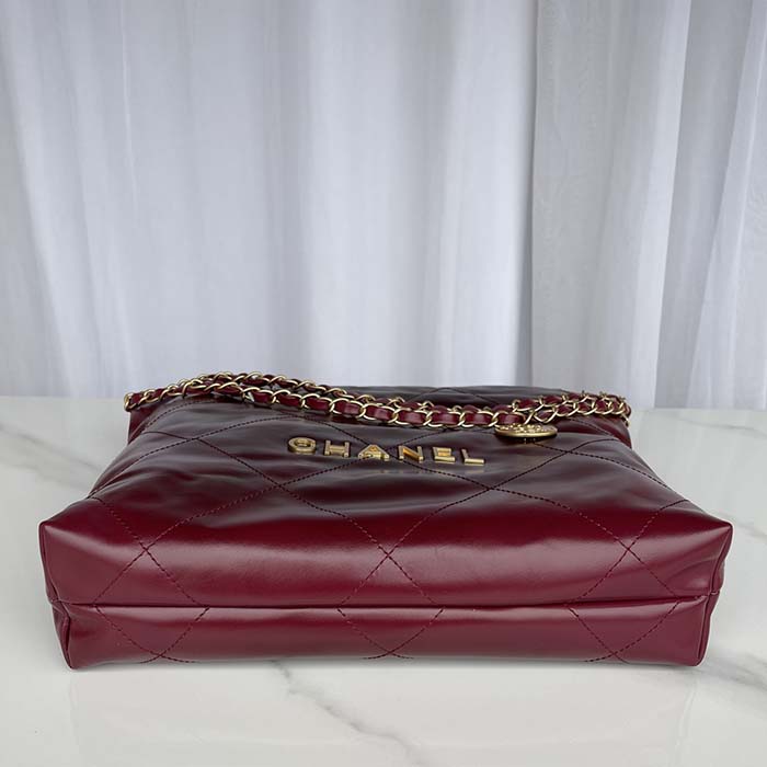 Chanel Women CC 22 Handbag Shaded Calfskin Gold-Tone Metal Pink Burgundy