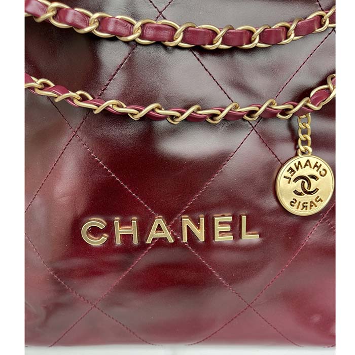 Chanel Women CC 22 Handbag Shaded Calfskin Gold-Tone Metal Pink Burgundy