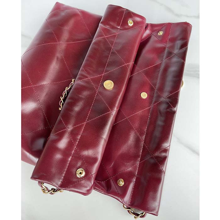 Chanel Women CC 22 Handbag Shaded Calfskin Gold-Tone Metal Pink Burgundy
