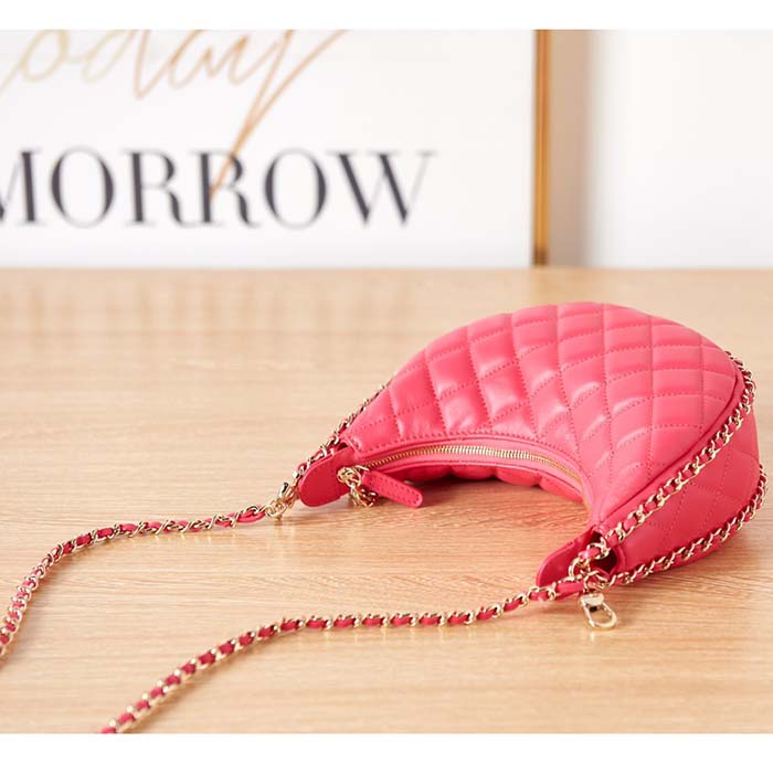 Chanel Women CC Small Hobo Bag Lambskin Shiny Light Gold Metal Pink