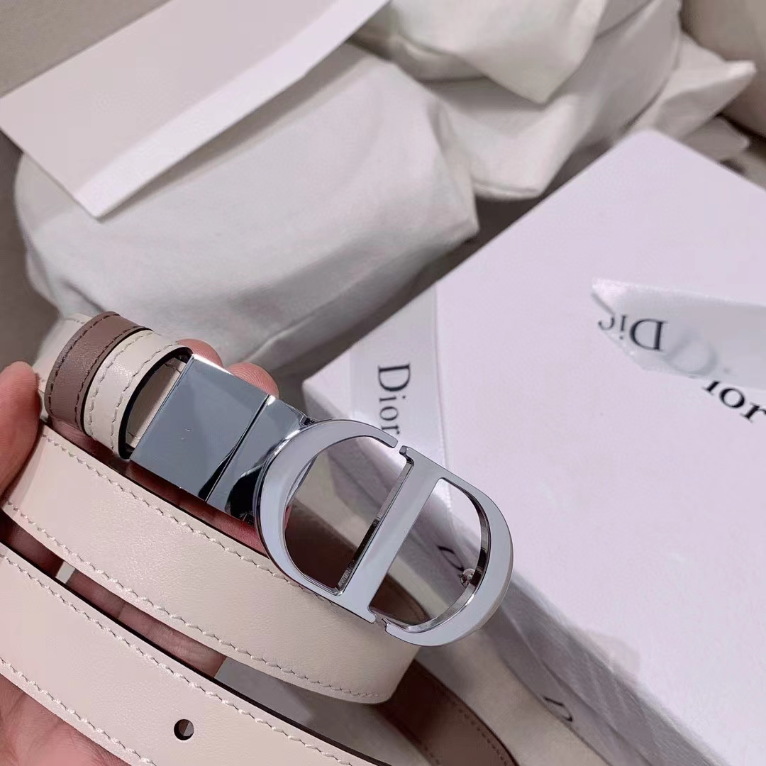 Dior CD Women 30 Montaigne Reversible Belt Latte Beige Smooth Calfskin