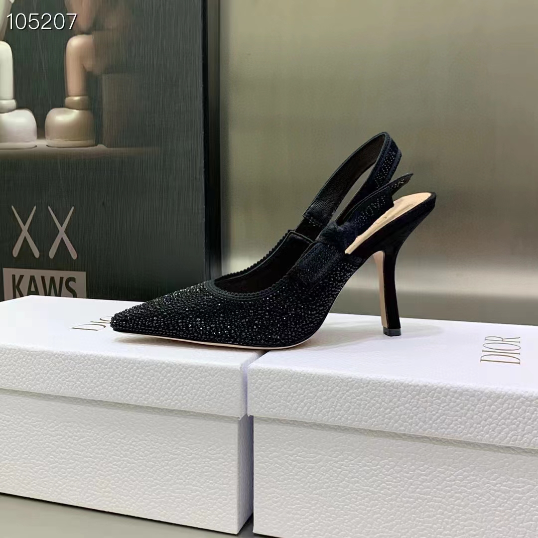 Dior CD Women D-Grace Ballet Pump Black Cotton Embroidered Strass
