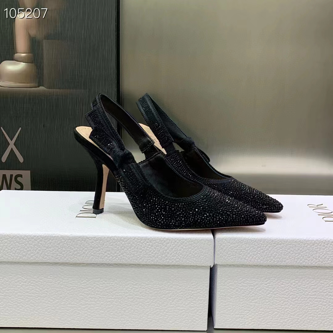 Dior CD Women D-Grace Ballet Pump Black Cotton Embroidered Strass