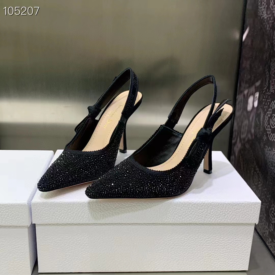 Dior CD Women D-Grace Ballet Pump Black Cotton Embroidered Strass