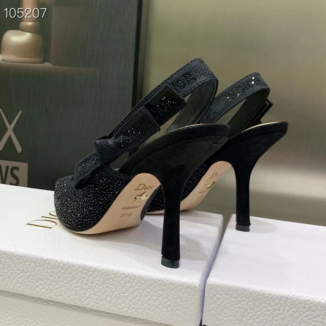 Dior CD Women D-Grace Ballet Pump Black Cotton Embroidered Strass