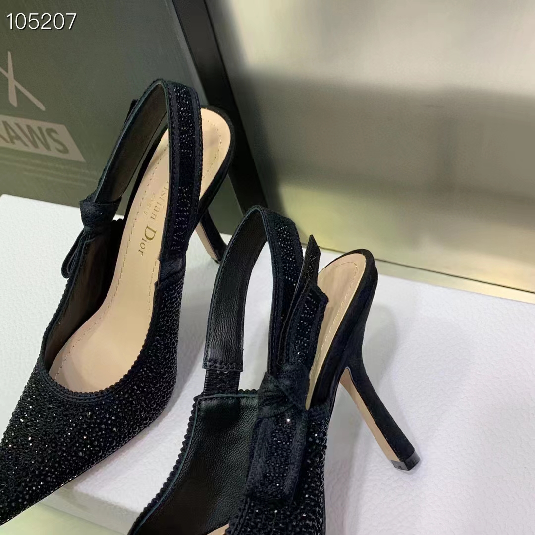 Dior CD Women D-Grace Ballet Pump Black Cotton Embroidered Strass