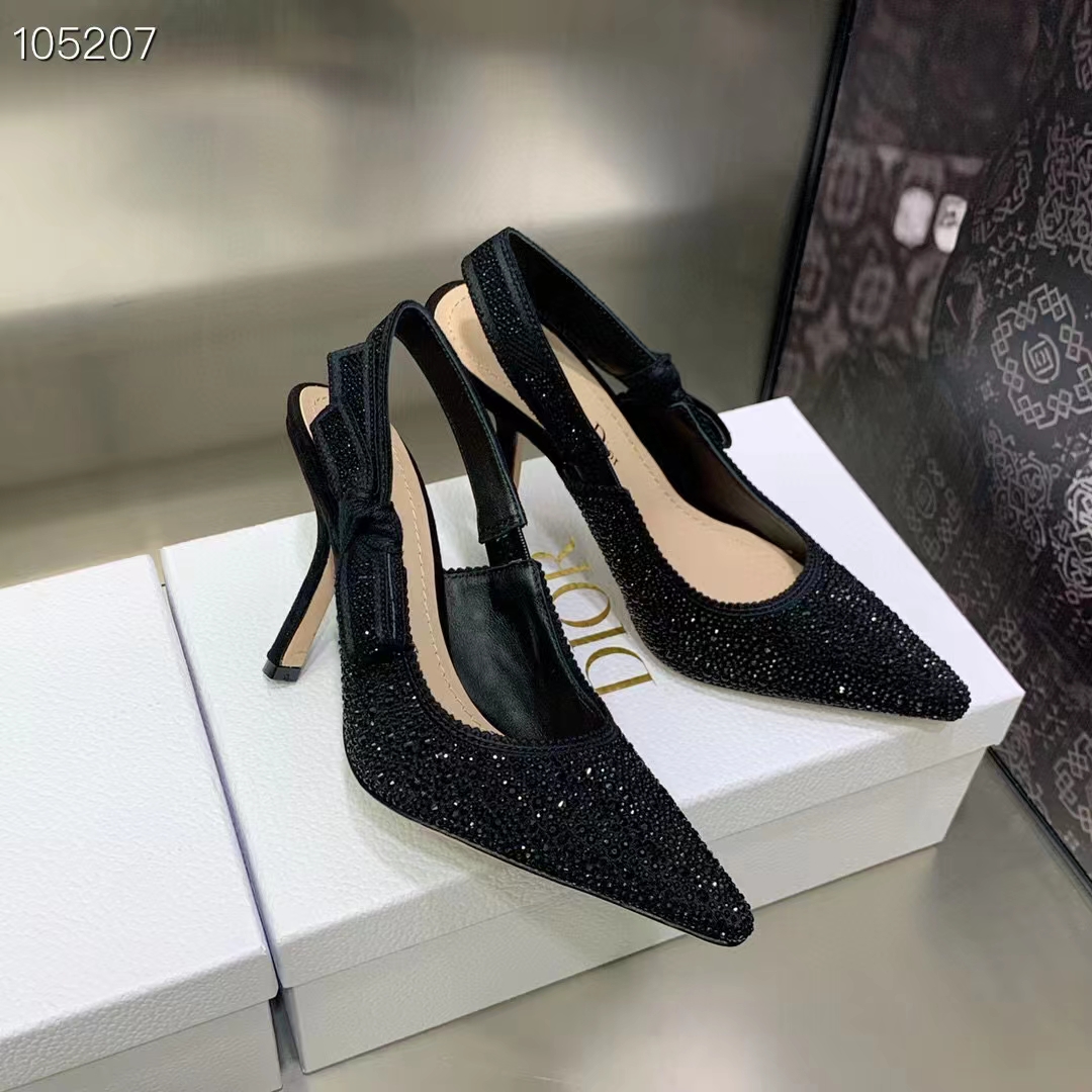 Dior CD Women D-Grace Ballet Pump Black Cotton Embroidered Strass