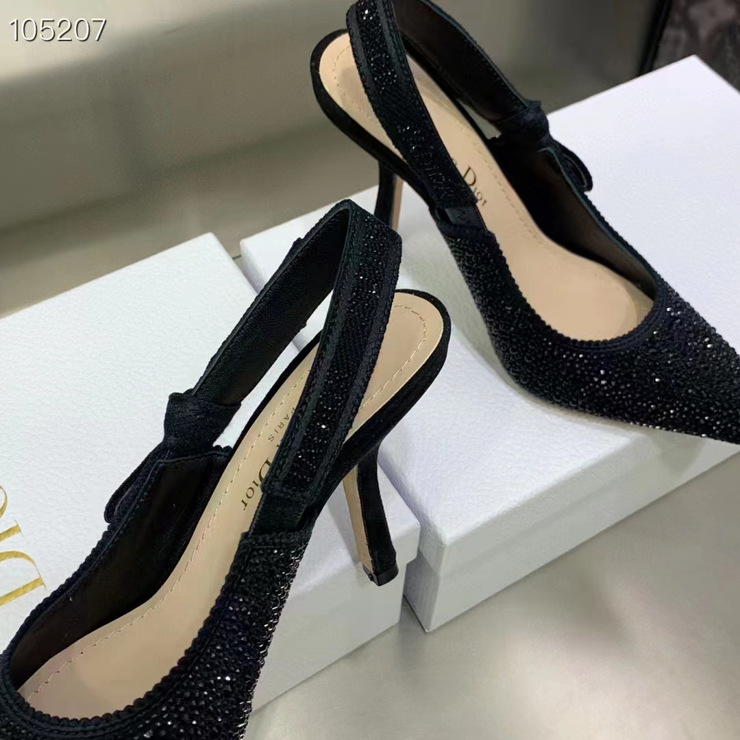 Dior CD Women D-Grace Ballet Pump Black Cotton Embroidered Strass