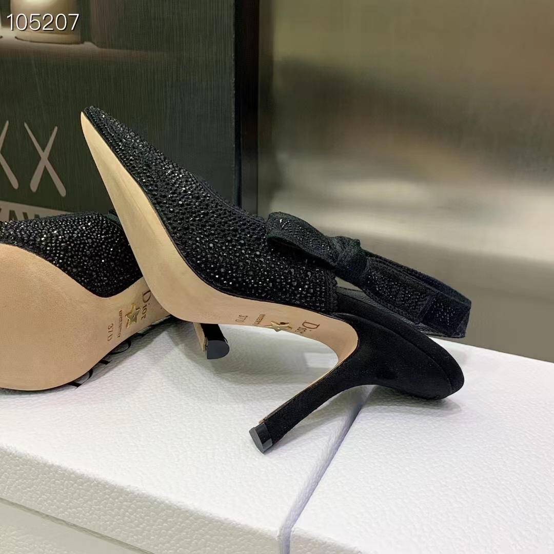 Dior CD Women D-Grace Ballet Pump Black Cotton Embroidered Strass