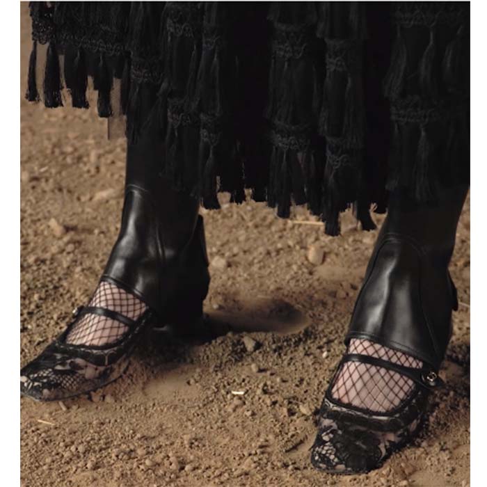 Dior CD Women D-Grace Ballet Pump Black Transparent Mesh Lambskin Roses Embroidery