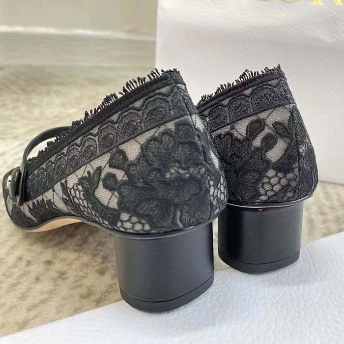 Dior CD Women D-Grace Ballet Pump Black Transparent Mesh Lambskin Roses Embroidery