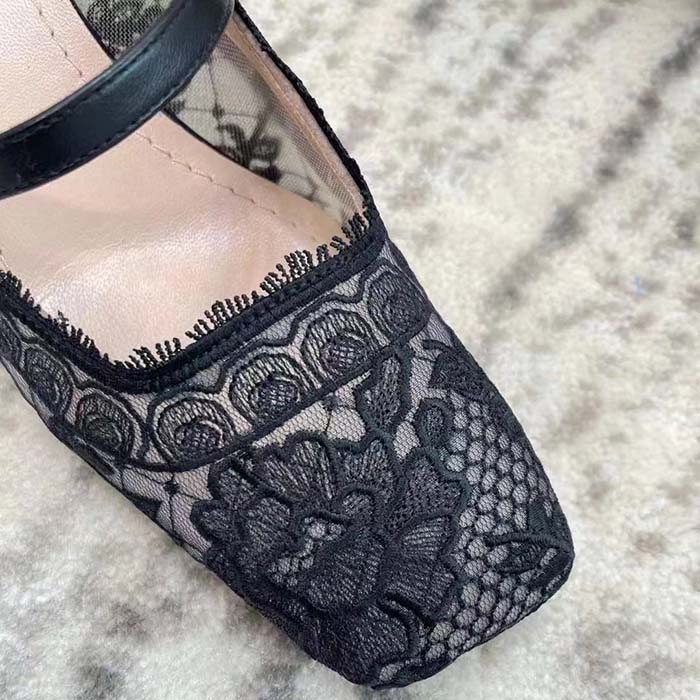 Dior CD Women D-Grace Ballet Pump Black Transparent Mesh Lambskin Roses Embroidery