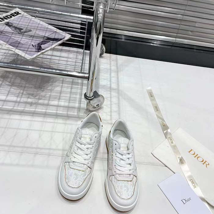 Dior Unisex Shoes CD One Sneaker White Gold-Tone Dior Oblique Perforated Calfskin