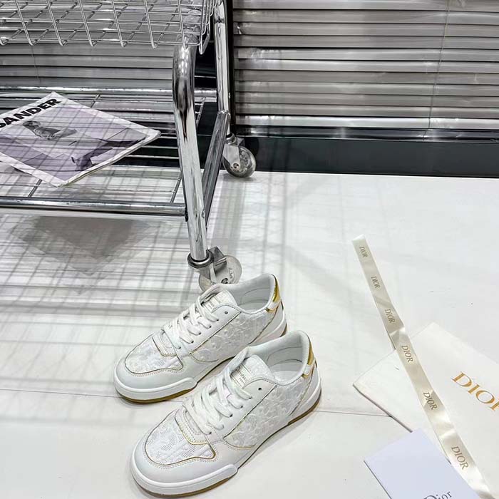 Dior Unisex Shoes CD One Sneaker White Gold-Tone Dior Oblique Perforated Calfskin