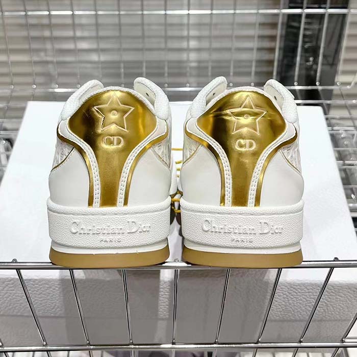 Dior Unisex Shoes CD One Sneaker White Gold-Tone Dior Oblique Perforated Calfskin
