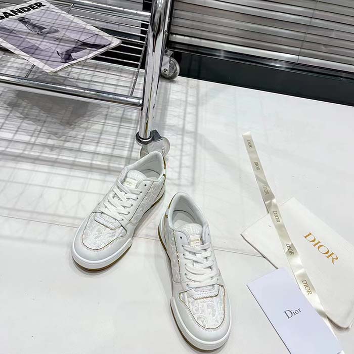 Dior Unisex Shoes CD One Sneaker White Gold-Tone Dior Oblique Perforated Calfskin
