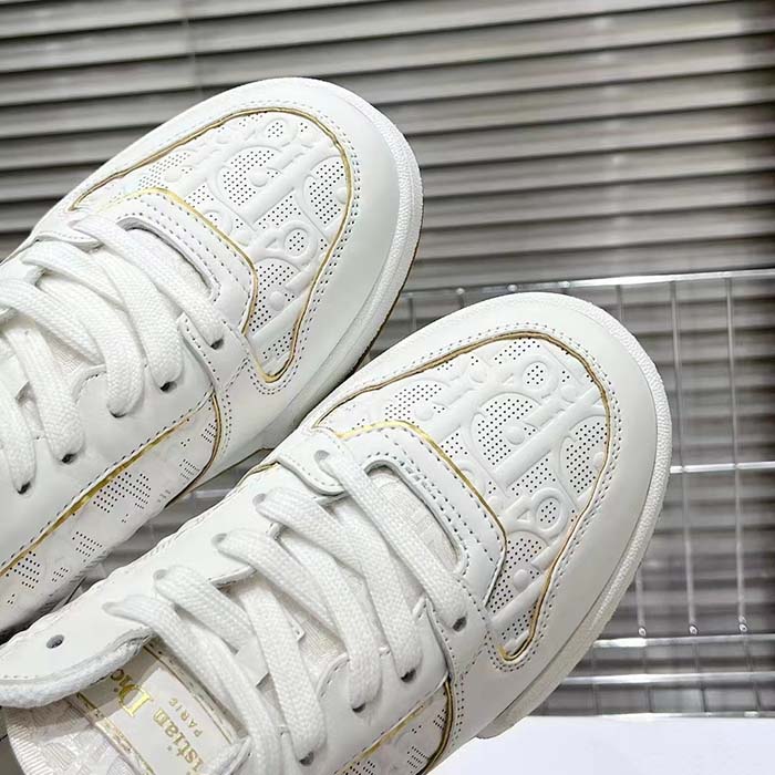 Dior Unisex Shoes CD One Sneaker White Gold-Tone Dior Oblique Perforated Calfskin