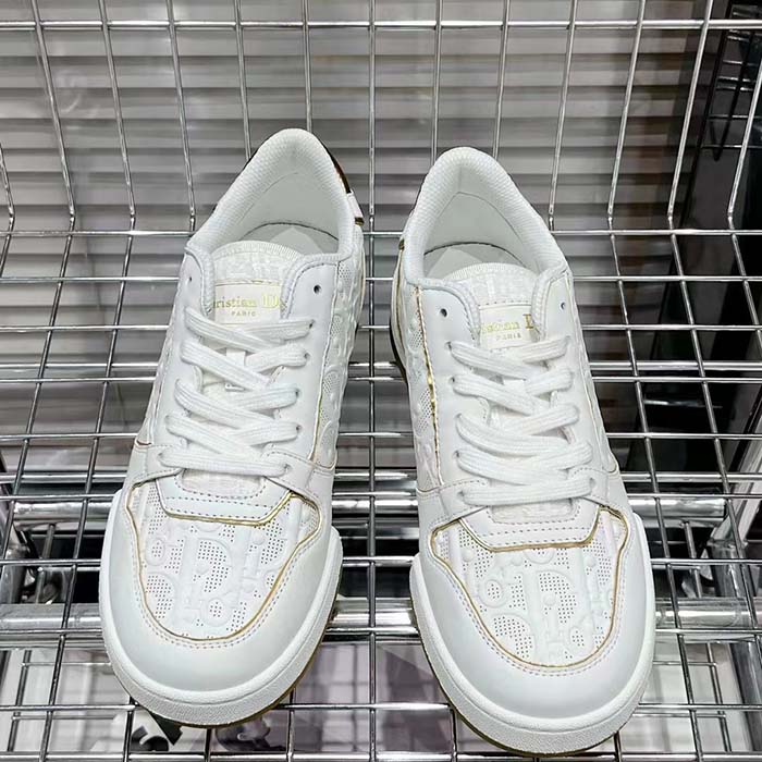 Dior Unisex Shoes CD One Sneaker White Gold-Tone Dior Oblique Perforated Calfskin