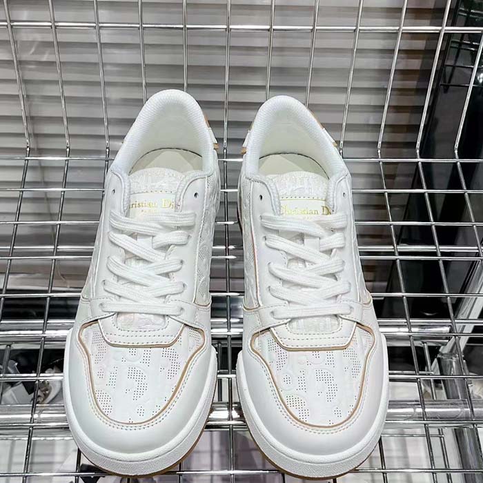 Dior Unisex Shoes CD One Sneaker White Nude Dior Oblique Perforated Calfskin