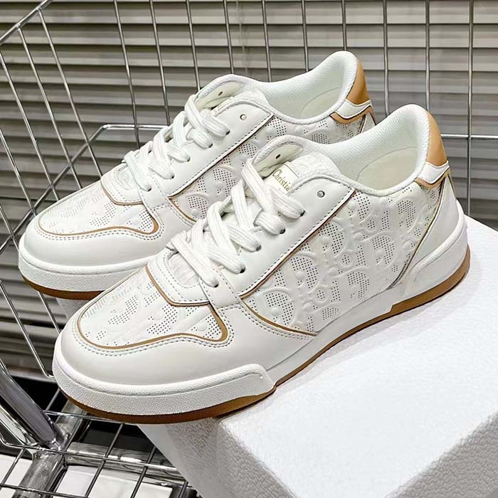 Dior Unisex Shoes CD One Sneaker White Nude Dior Oblique Perforated Calfskin