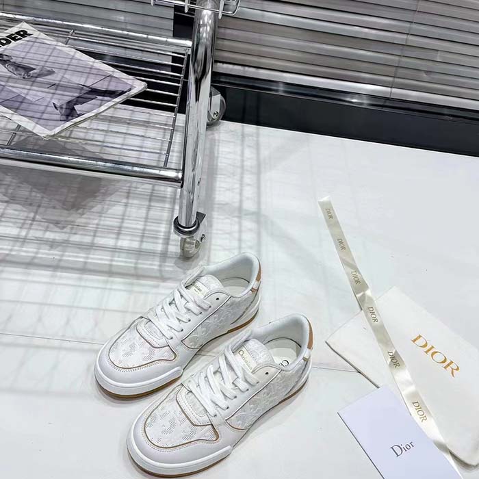 Dior Unisex Shoes CD One Sneaker White Nude Dior Oblique Perforated Calfskin