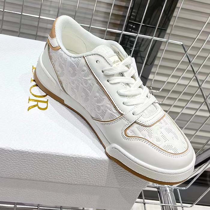 Dior Unisex Shoes CD One Sneaker White Nude Dior Oblique Perforated Calfskin
