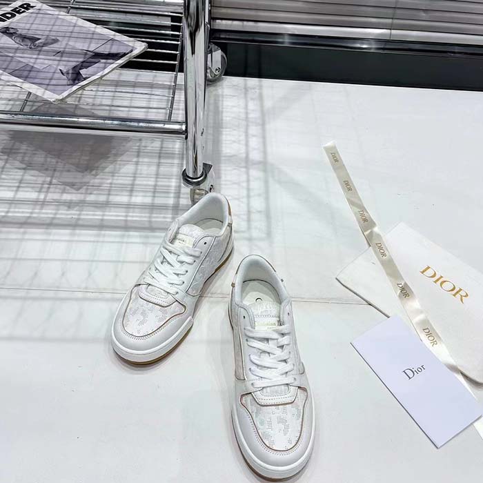 Dior Unisex Shoes CD One Sneaker White Nude Dior Oblique Perforated Calfskin
