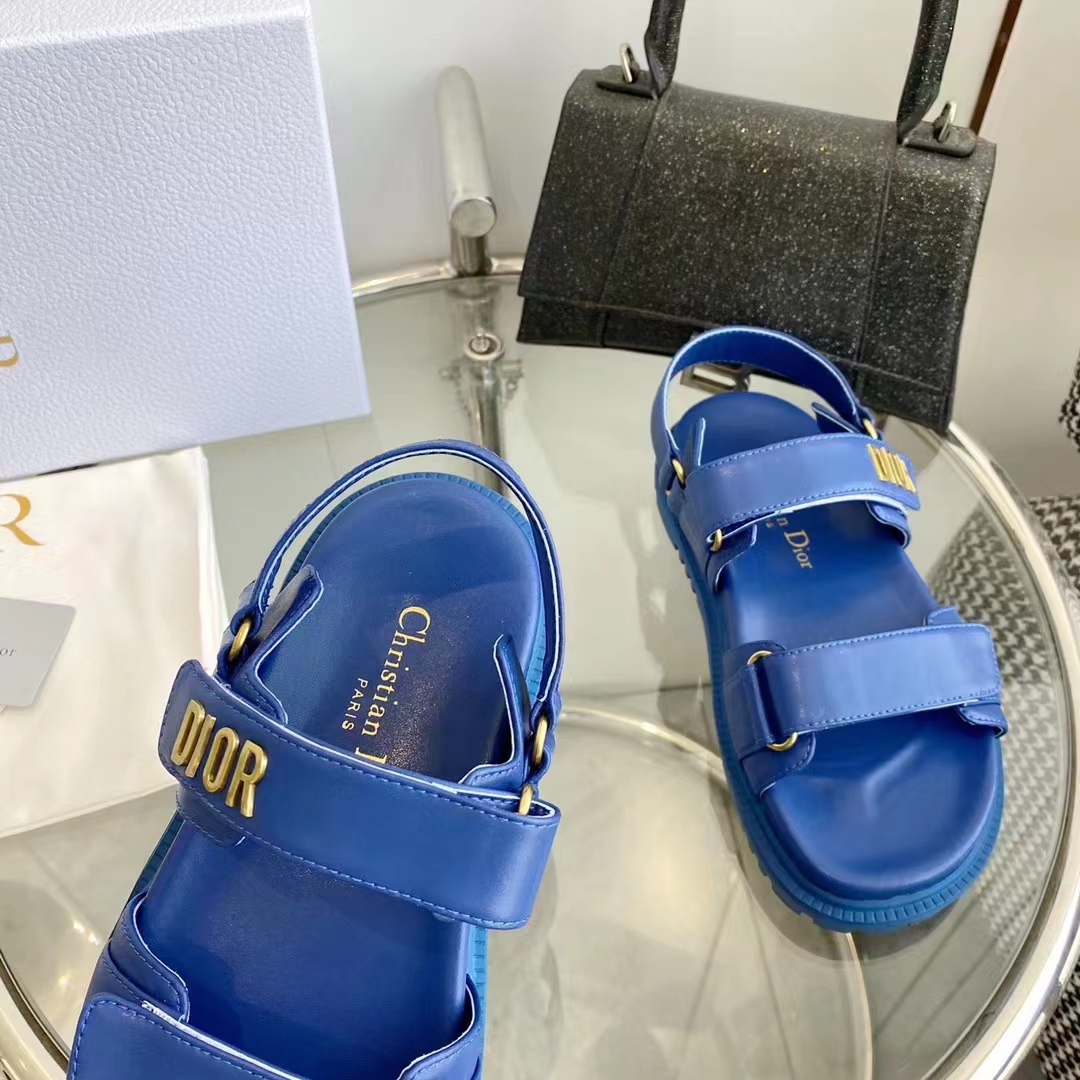 Dior Unisex Shoes DiorAct Sandal Royal Blue Lambskin Gold-Finish Metal DIOR Signature