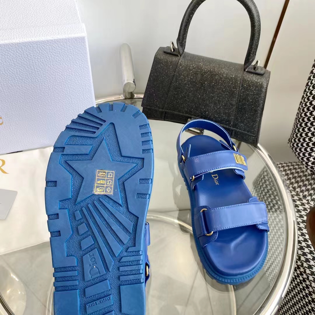 Dior Unisex Shoes DiorAct Sandal Royal Blue Lambskin Gold-Finish Metal DIOR Signature